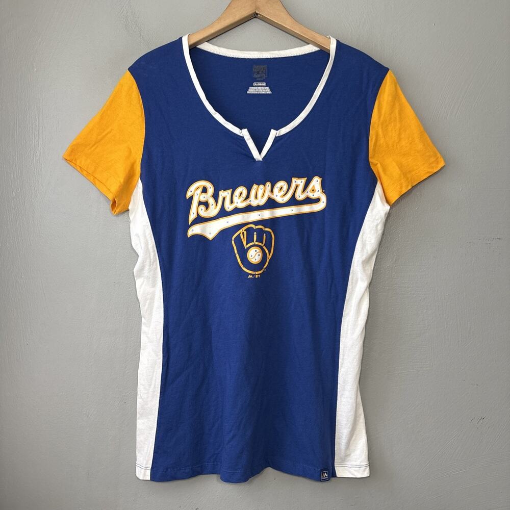Brewers Baseball T Shirt Womens Size XL Fitted Baby Tee Embellished 100% Cotton